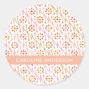 Adesivo Redondo Boho Floral Draush e Taupe Personalizados