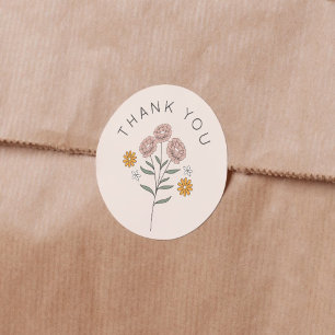 Adesivo Redondo Boho Floral Earth Tones Chá de panela Obrigado