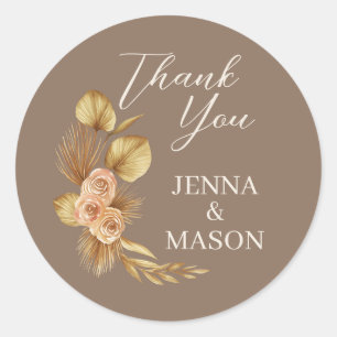 Adesivo Redondo Boho Floral Obrigado A Favor De Casamento Sticker 
