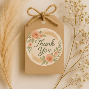 Adesivo Redondo Boho Floral Obrigado Chá de fraldas Sticker - Sage