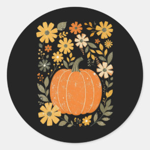 Adesivo Redondo Boho Floral Pumpkin Ação de Graças Outono Fall Vib
