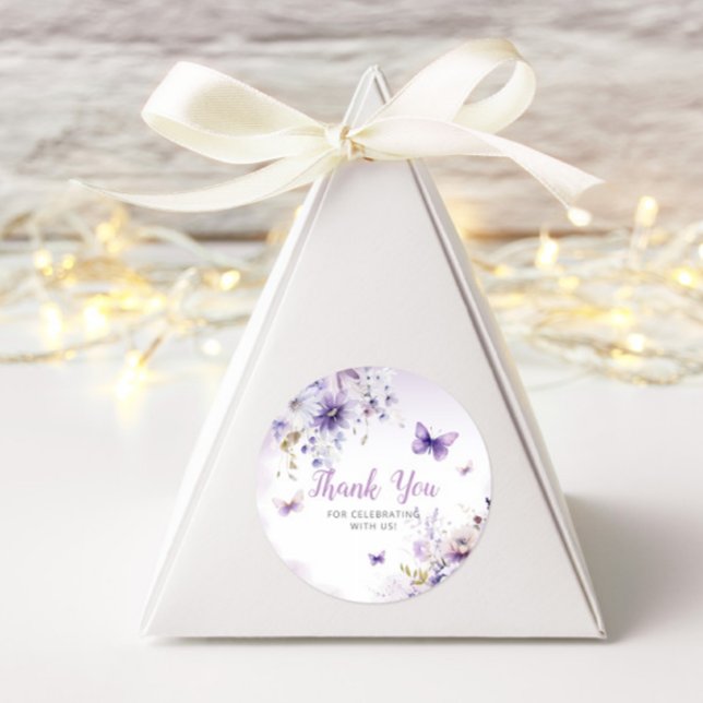 Adesivo Redondo Boho Floral Purple Butterfly Chá de fraldas Obriga (Criador carregado)