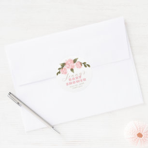 Adesivo Redondo Boho Floral Rosa Claro Menina Chuveiro Obrigado