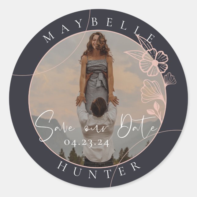 Adesivo Redondo Boho Floral Rosa Fotografia Círculo Marinho Salvar (Frente)