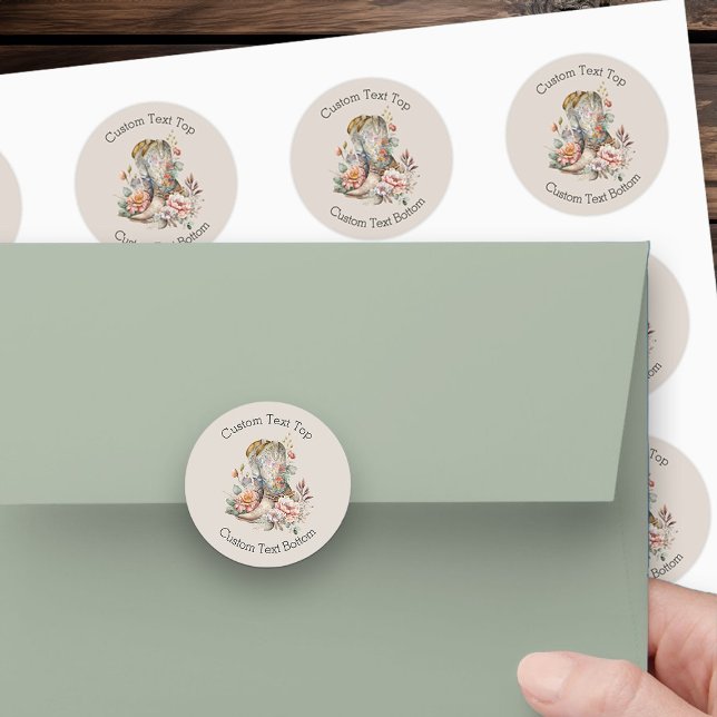 Adesivo Redondo Boho Floral Western Cowgirl é neutro (Custom Stickers from my Boho Floral Cowgirl Boots Quinceanera Collection)