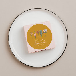 Adesivo Redondo Boho Flores Vintage Amarelo Chá de Noiva Personali