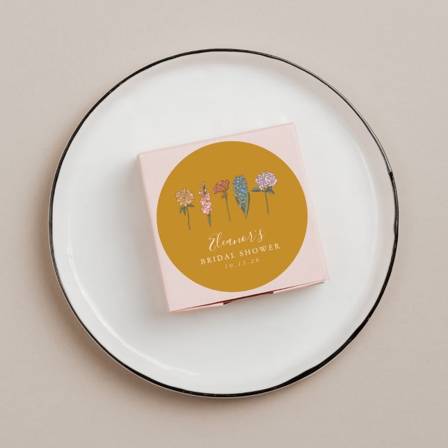 Adesivo Redondo Boho Flores Vintage Amarelo Chá de Noiva Personali (Criador carregado)