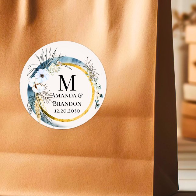 Adesivo Redondo BOHO Foliage Weding Obrigado Sticker (BOHO Foliage Wedding Thank You Sticker)