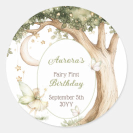 Adesivo Redondo Boho forest watercolor Fairy First birthday