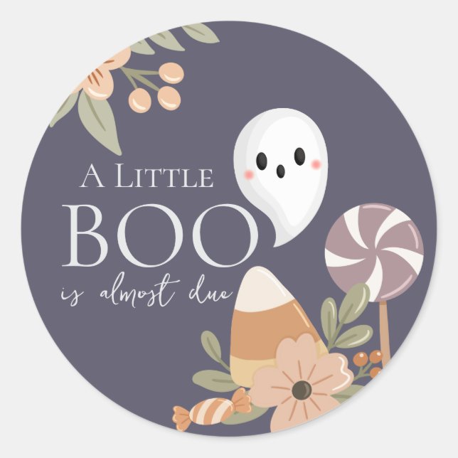 Adesivo Redondo Boho Halloween Chá de fraldas Little Boo - Fantasm (Frente)