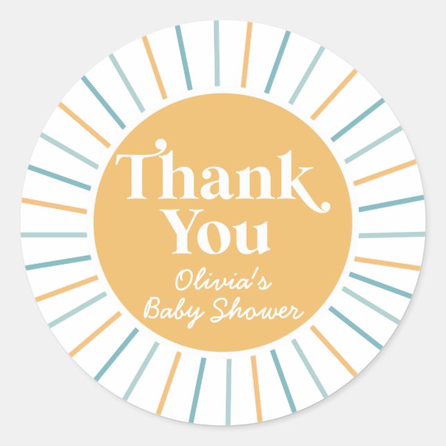 Adesivo Redondo Boho Here Vem o chá de fraldas do Sol Filho (Frente)