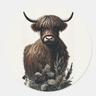 Adesivo Redondo Boho Highland Cow