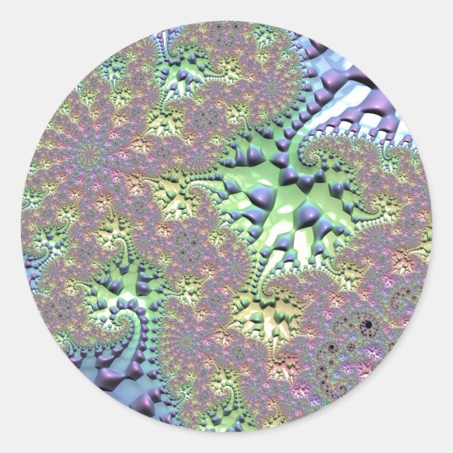 Adesivo Redondo Boho Hippie Groovy Shiny Colorful Rainbow Fractal (Frente)