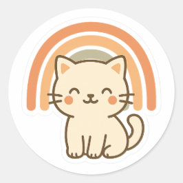 Adesivo Redondo Boho Kitten Sticker with Retro Arch Design