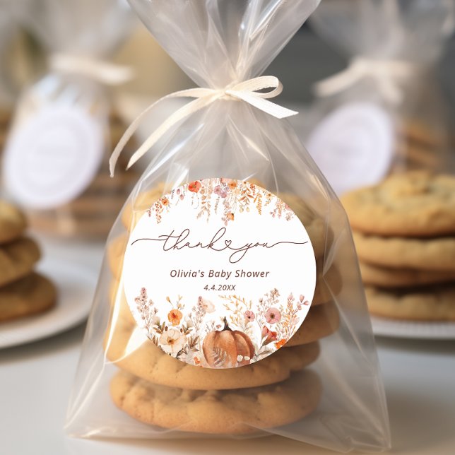 Adesivo Redondo Boho Little Pumpkin Cai Flores Selvagens Obrigado (Criador carregado)