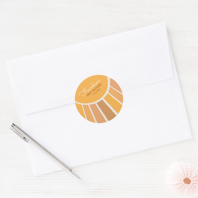 Adesivo Redondo Boho Little ray of Sunshine Baby Shower (Envelope)