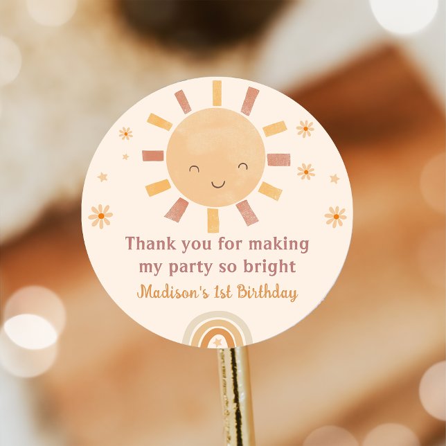 Adesivo Redondo Boho Little Sunshine Birthday Sticker (Criador carregado)