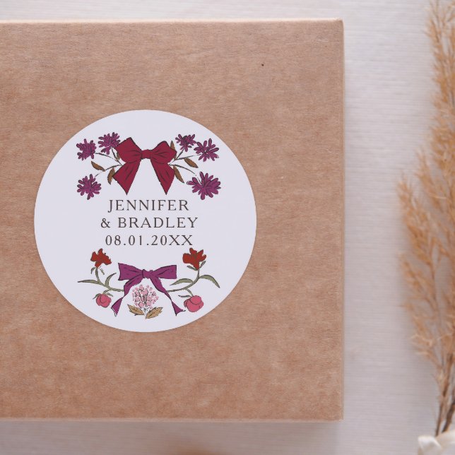 Adesivo Redondo Boho Magneta Ribbons Floral Weding Favor (Criador carregado)