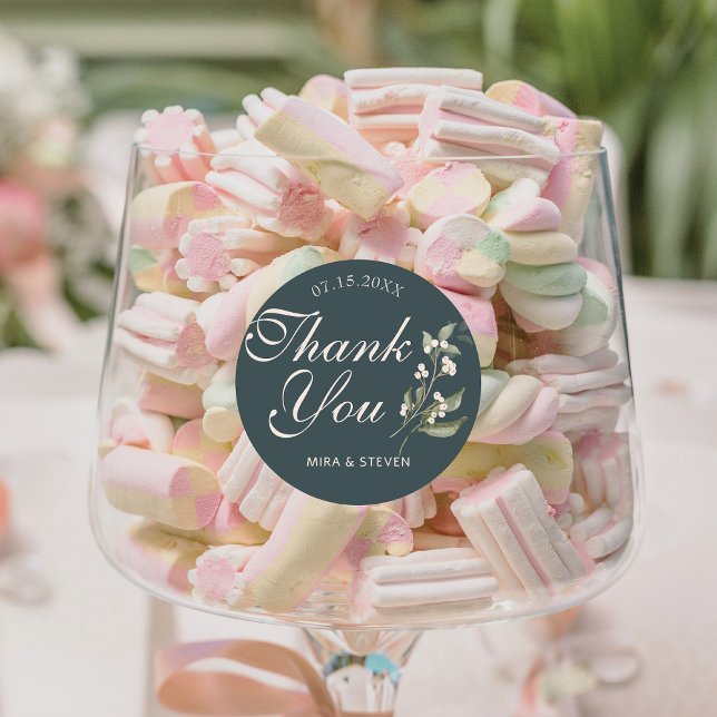 Adesivo Redondo Boho Minimalista Botânico verde Obrigado casamento (Criador carregado)