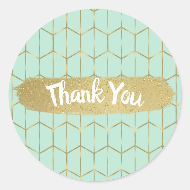 Adesivo Redondo Boho Mint Green Hexagon Dourado Geométrico Sweet 1 (Frente)