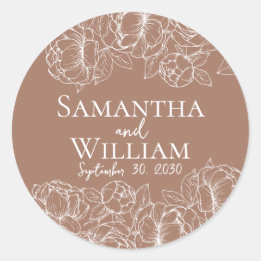 Adesivo Redondo Boho Modern Mocha Mousse Casamento Russo Elegante