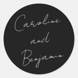 Adesivo Redondo Boho Negro Boho Casado com Escrita Manual Moderna