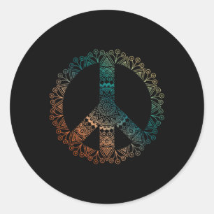 Adesivo Redondo Boho Neutro Ioga Mandala Ornamentado Sinal de Paz