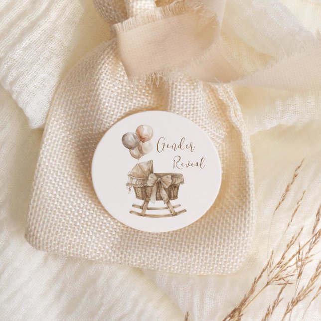 Adesivo Redondo Boho Nursery Beige Balões de Gênero Revelação (Criador carregado)