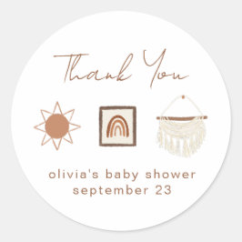 Adesivo Redondo Boho Nursery Chá de fraldas Obrigado