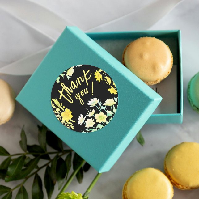 Adesivo Redondo Boho Obrigado Primavera Verde Amarelo Negro Floral (Criador carregado)