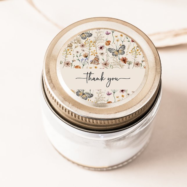 Adesivo Redondo Boho Obrigado Sticker (Boho Wildflower Thank You Sticker
)