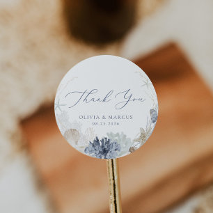Adesivo Redondo Boho Ocean Beach Blue Weding Obrigado Favor