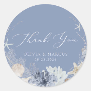 Adesivo Redondo Boho Ocean Beach Blue Weding Obrigado Favor