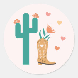 Adesivo Redondo Boho Ocidental Boot & Cactus Sticker