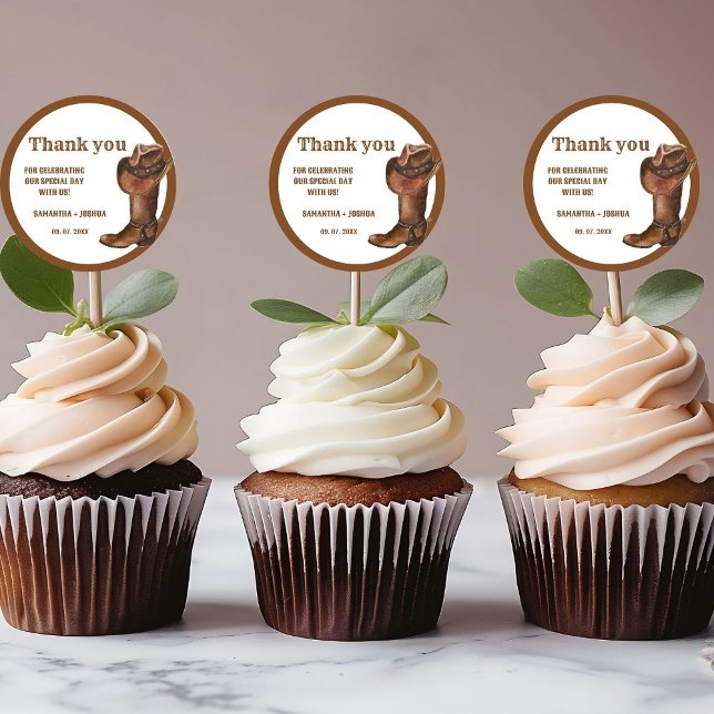 Adesivo Redondo Boho Ocidental Casamento de Cowboy Elegante Obriga (Criador carregado)