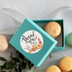 Adesivo Redondo Boho Orange Pumpkin Obrigado Autumn Watercolor