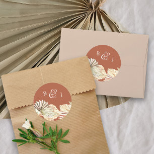 Adesivo Redondo Boho Palm Monogrammed Terracotta Wedding
