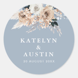 Adesivo Redondo boho pampas casado azul empoeirado