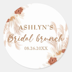 Adesivo Redondo Boho Pampas Grass Elegante Bridal Brunch Terracott