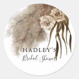 Adesivo Redondo Boho Pampas Grass Encontre o Amor Chá de Noiva 