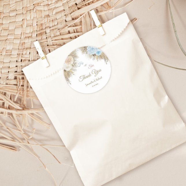 Adesivo Redondo Boho Pampas Grass Gender Revement Obrigado (Criador carregado)