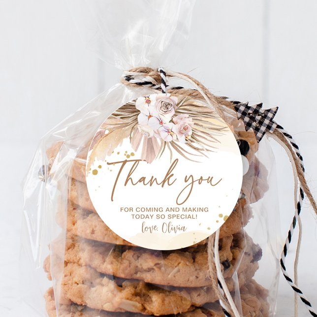 Adesivo Redondo Boho Pampas Grass Obrigado (Criador carregado)