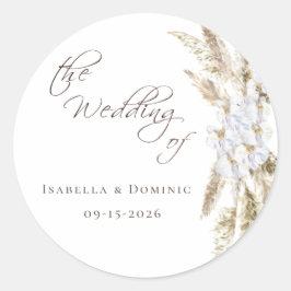 Adesivo Redondo Boho Pampas Grass Wedding