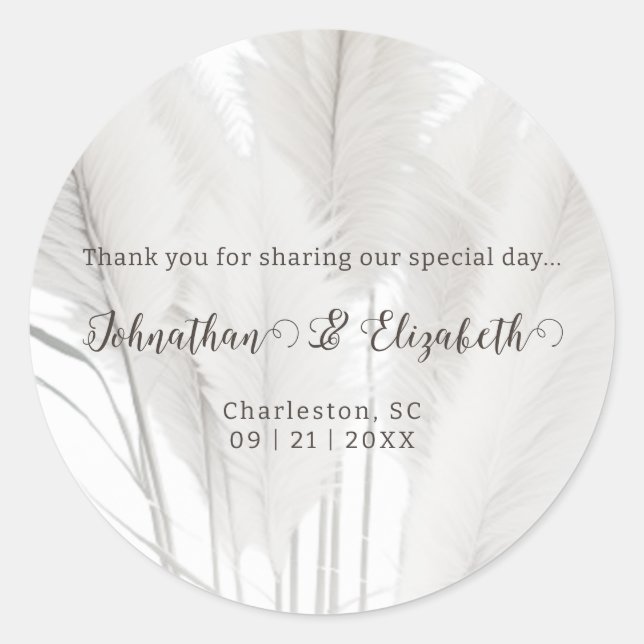 Adesivo Redondo Boho Pampas Grass Wedding Favor (Frente)