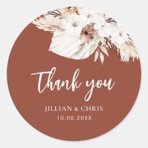 Adesivo Redondo boho pampas terracotta clássico do casamento flora