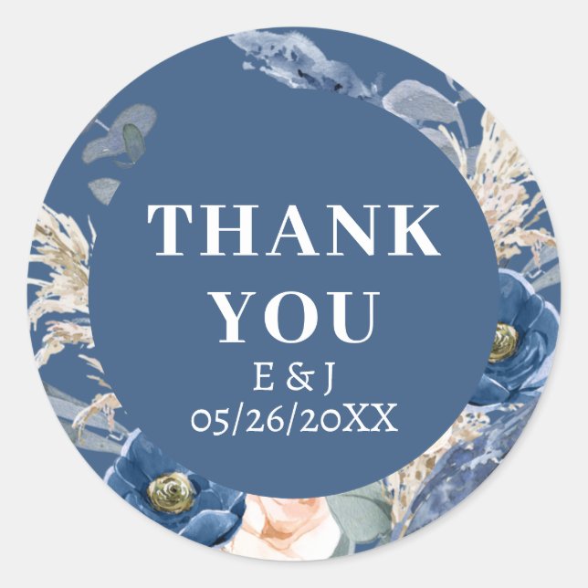 Adesivo Redondo Boho pastel azul & blush chic Weding (Frente)