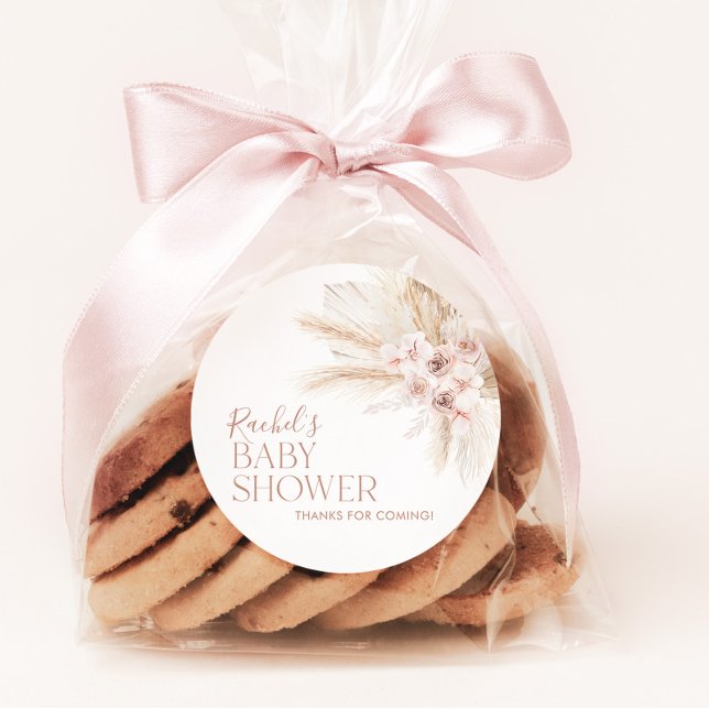 Adesivo Redondo Boho Pink Baby Shower Favor Stickers Baby Girl (Criador carregado)