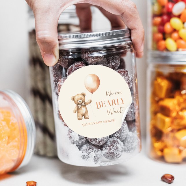 Adesivo Redondo Boho, podemos esperar Chá de fraldas do Urso Beige (Criador carregado)