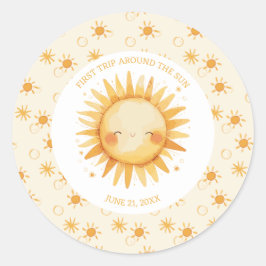 Adesivo Redondo Boho Primeira Viagem Em Torno Do primeiro aniversa