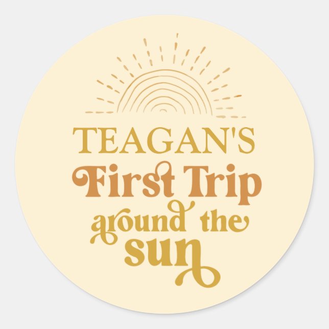Adesivo Redondo Boho Primeira Viagem Em Torno Do Sol Primeiro Aniv (Frente)